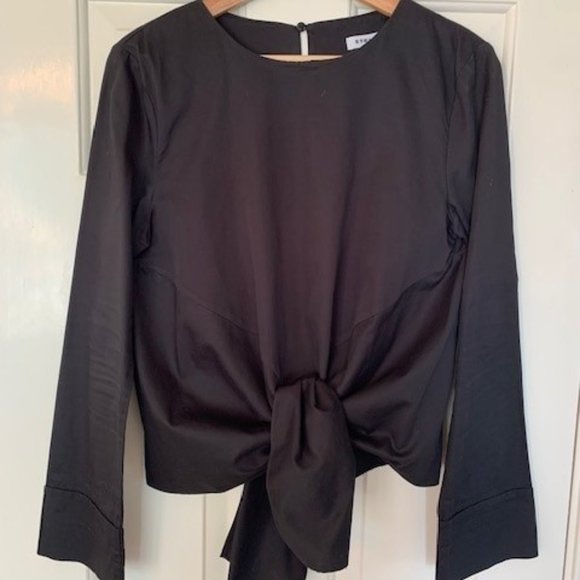 Stelen Black Cotton Tie-Front Blouse Size S - Picture 1 of 5